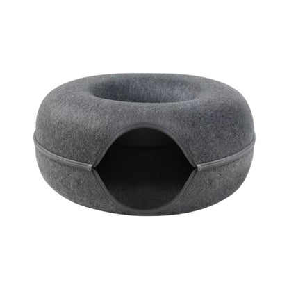 Felt Donut Cat Bed with Zipper Cat Tunnel and Cat Toy Double-Layer Pet Bed for Cats
