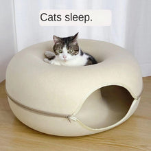 Felt Donut Cat Bed with Zipper Cat Tunnel and Cat Toy Double-Layer Pet Bed for Cats